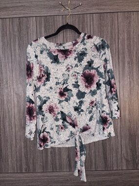 Simply Vera Wang Floral Tie-Front Women's Top — Ivory with Pink & Green Floral